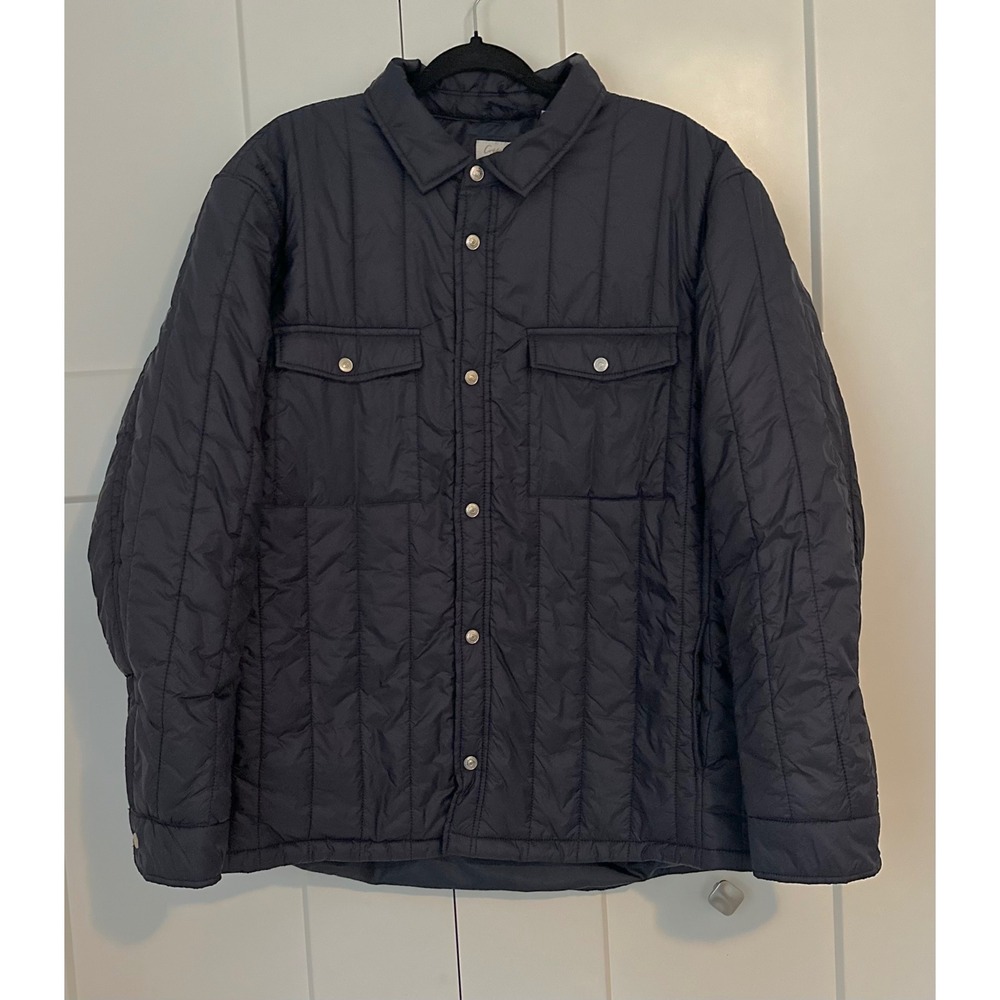Cotton & Co Mens XXL Navy Blue Quilted Shirt Jacket Snap Front Shacket Light